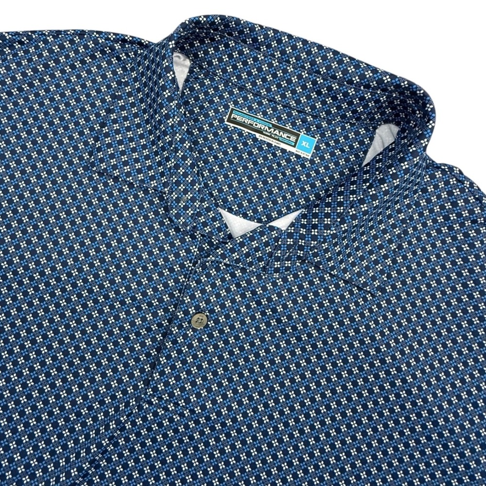 Roundtree & Yorke Polo Shirt Men XL Blue Geometric Short Sleeve Golf Performance